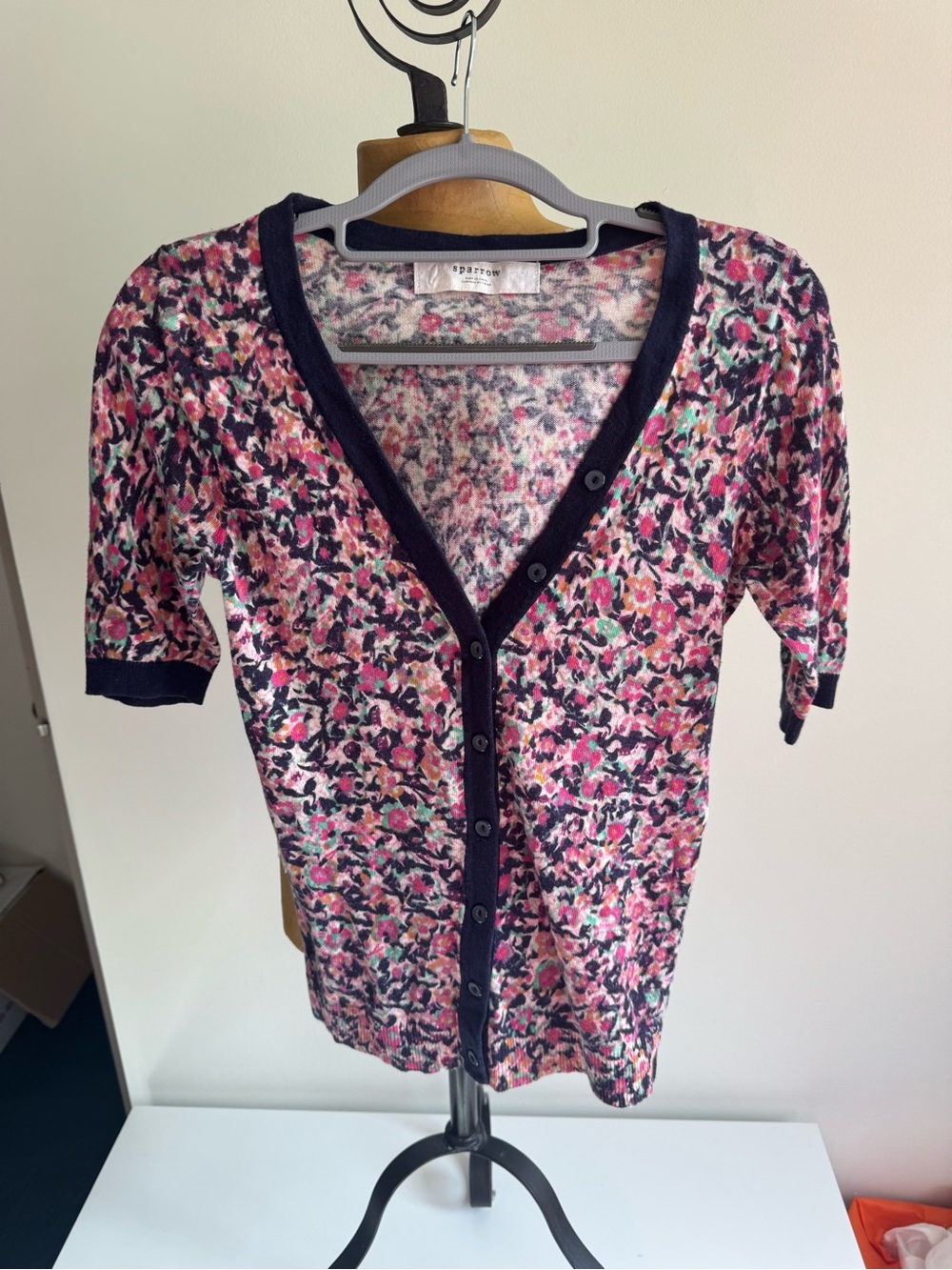 Sparrow Anthropologie Short Sleeve Floral Cardigan